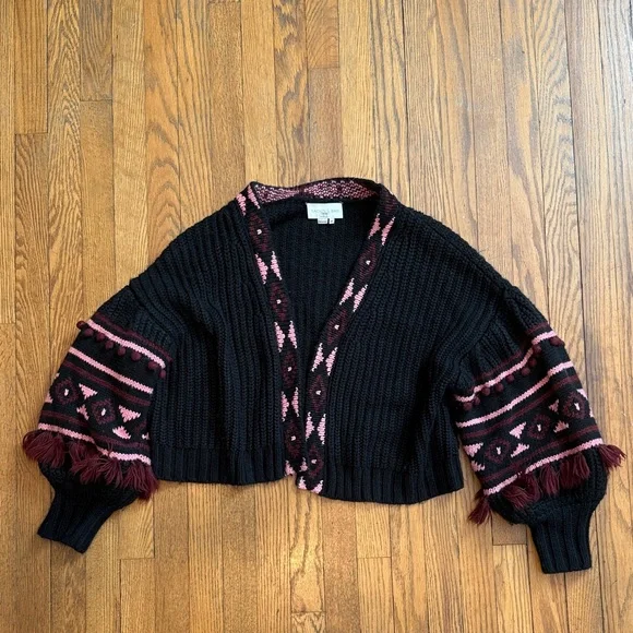 Sachin and Babi Landon Cardigan Womens Small Aztec Puff Bubble Sleeve - Picture 2 of 10